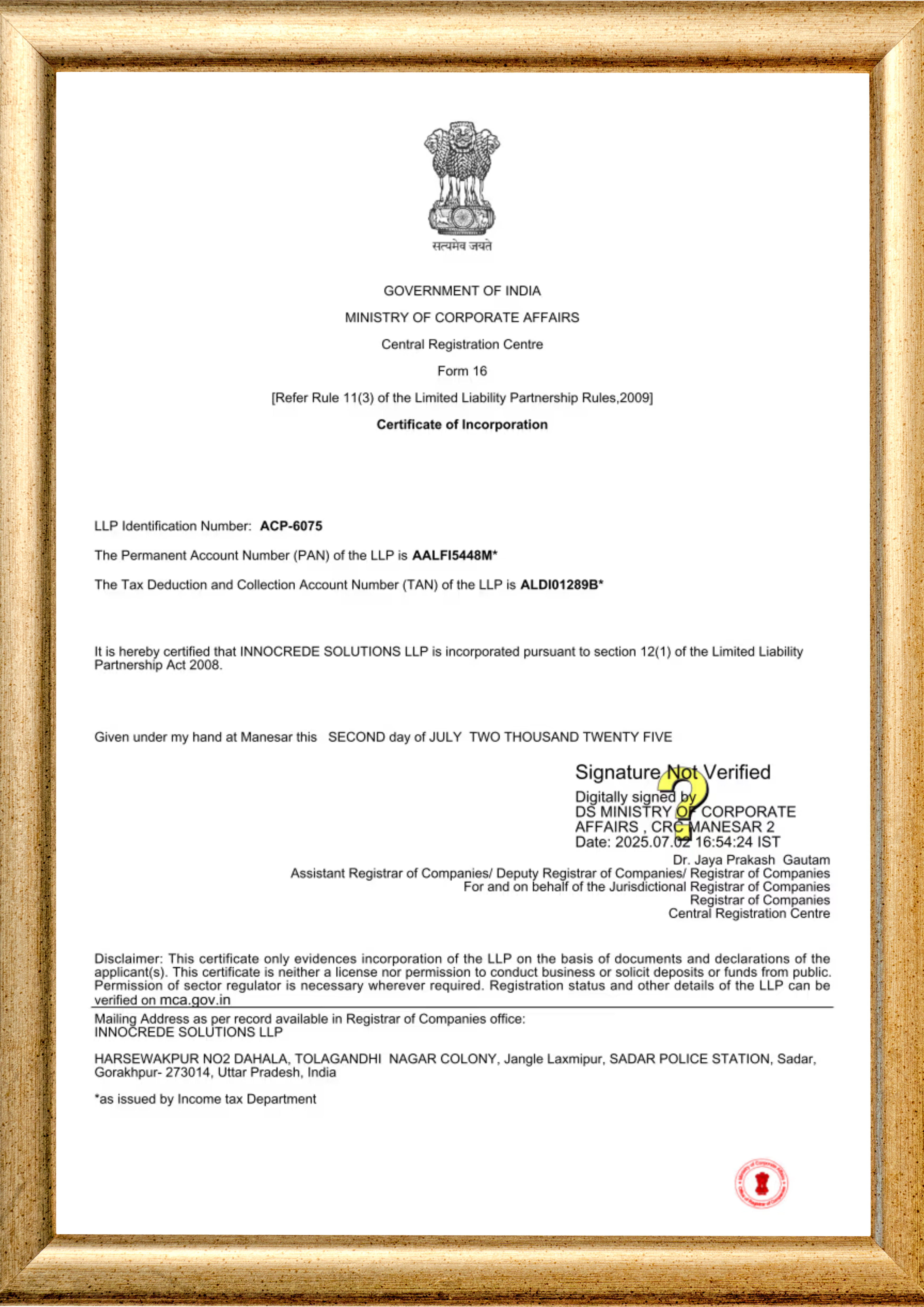 Certificate of Incorporation
